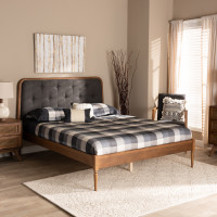 Baxton Studio MG0061-Dark Grey/Walnut-King Diantha Classic and Traditional Dark Grey Fabric Upholstered and Walnut Brown Finished Wood King Size Platform Beds